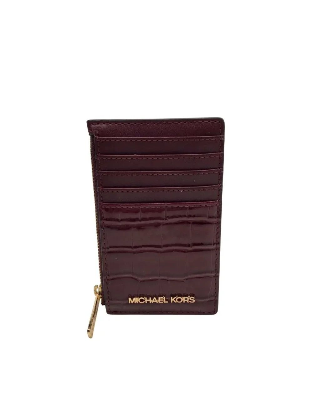 Michael Kors Oxblood Croc Embossed Leather Card Holder